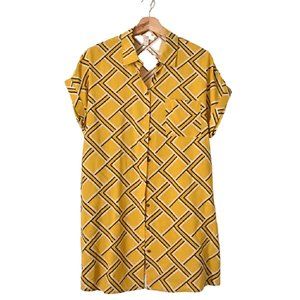 Como Vintage Printed Short Sleeve Button Front Tunic